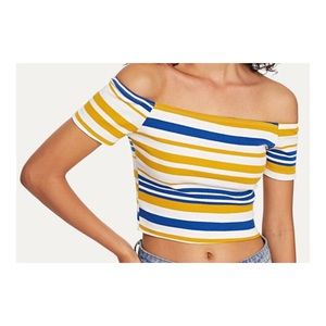 Rib Knit Stripped off the Shoulder Tee